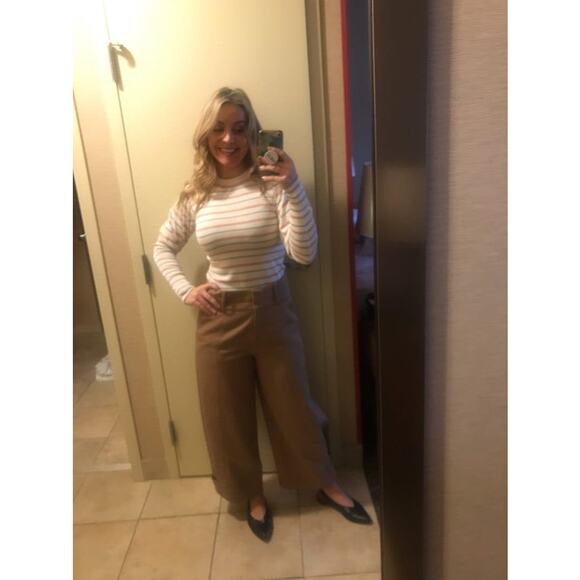 SEE BY CHLOÉ Cream Pink Striped Puff Sleeves Crewneck Sweater Size Medium - Picture 12 of 14